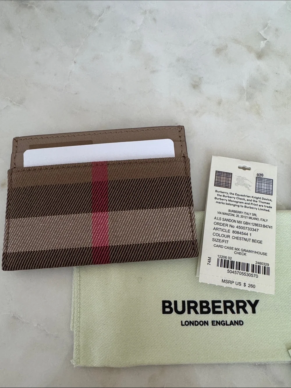 Burberry Chestnut Beige and Red Striped Card Holder
